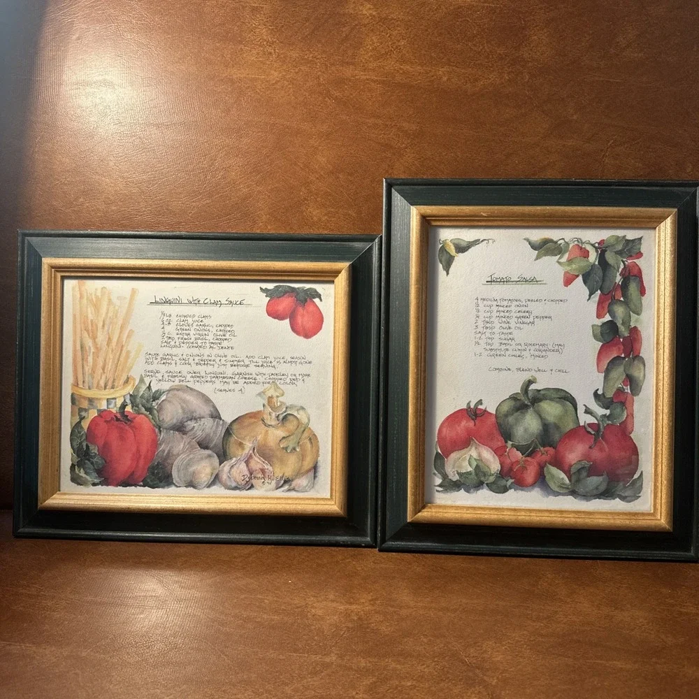 VTG Framed Garden Cookbook 90's Tomato Salsa, And Linguine W-Clamsauce 2-13X11